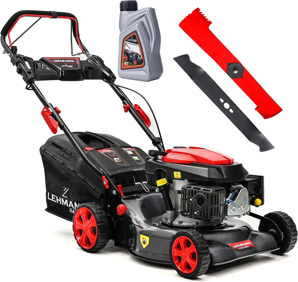 LEHMANN Kosiarki rotacyjne, LGALM-2642, 2,6 kW – 42 cm, 40 l, Czarny/Czerwony, metal – składana konstrukcja
