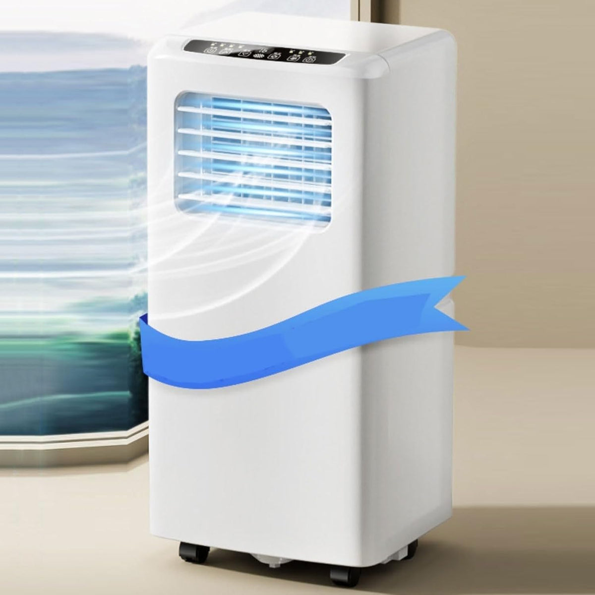 Klimatyzator przenośny HUANQIN, klimatyzator mobilny, 2600 W, Biały – Ciche, Cichy tryb nocy, Inteligentny AC z zdalnym sterowaniem