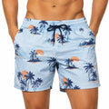 Herren Badeshorts XL aus Synthetik hellblau mit Palmenprint und Kordelzug