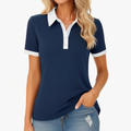 Damen Poloshirt M Marineblau Weiß Kurzarm Freizeit Klassisch