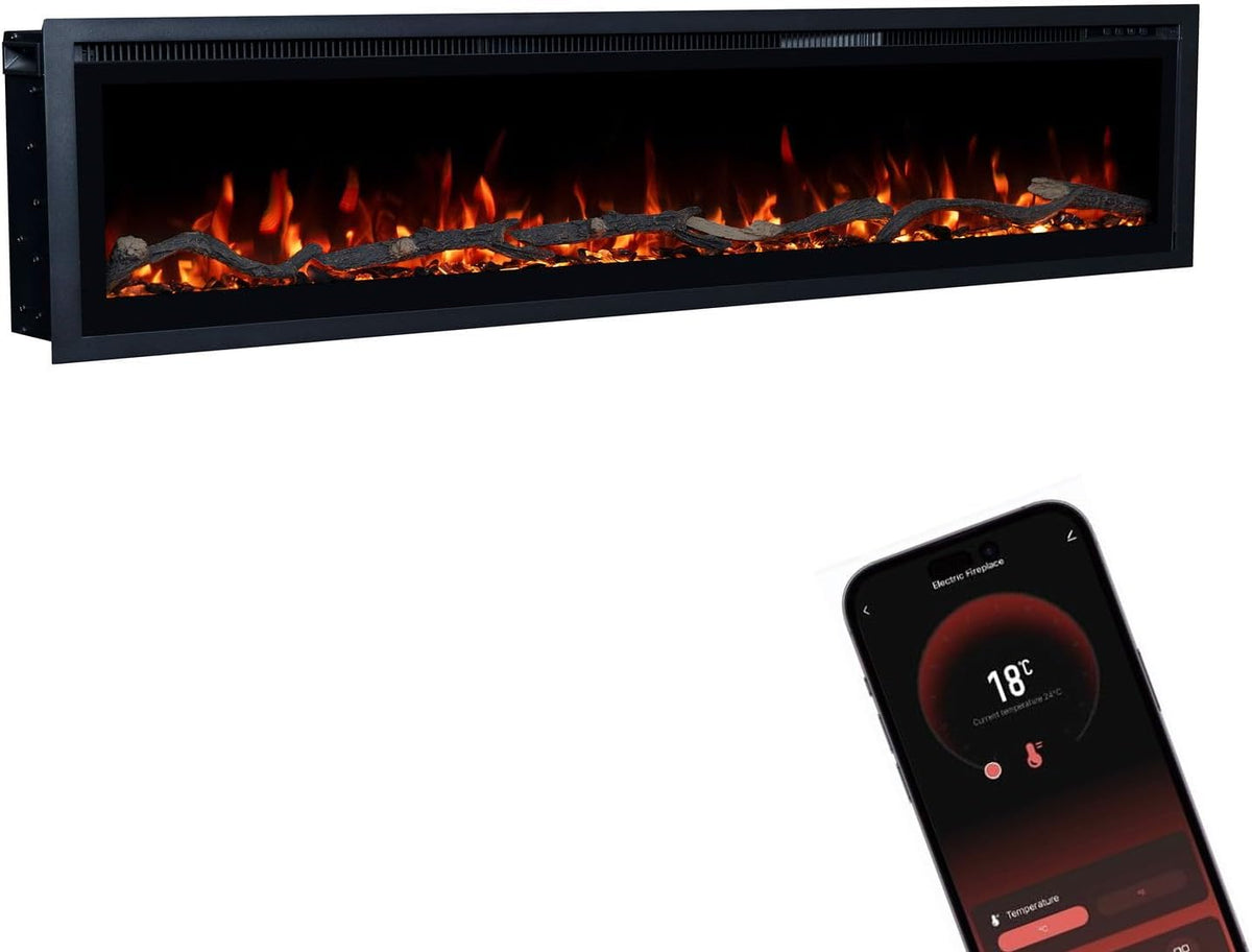 GLOW FIRE Kominek elektryczny, grzejnik elektryczny, 1800 W – Czarny, oświetlenie LED, pilot zdalnego sterowania, timer