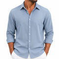 Herrenhemd L Hellblau Langarm mit Knopfleiste Casual