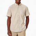 Herren Kurzarmhemd XL aus Leinen Beige mit Button-Down-Kragen