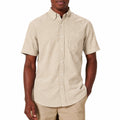 Herren Kurzarmhemd XL aus Leinen Beige mit Button-Down-Kragen