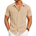 Herren Kurzarmhemd XL Beige aus leichtem Webtextil mit Lochmuster