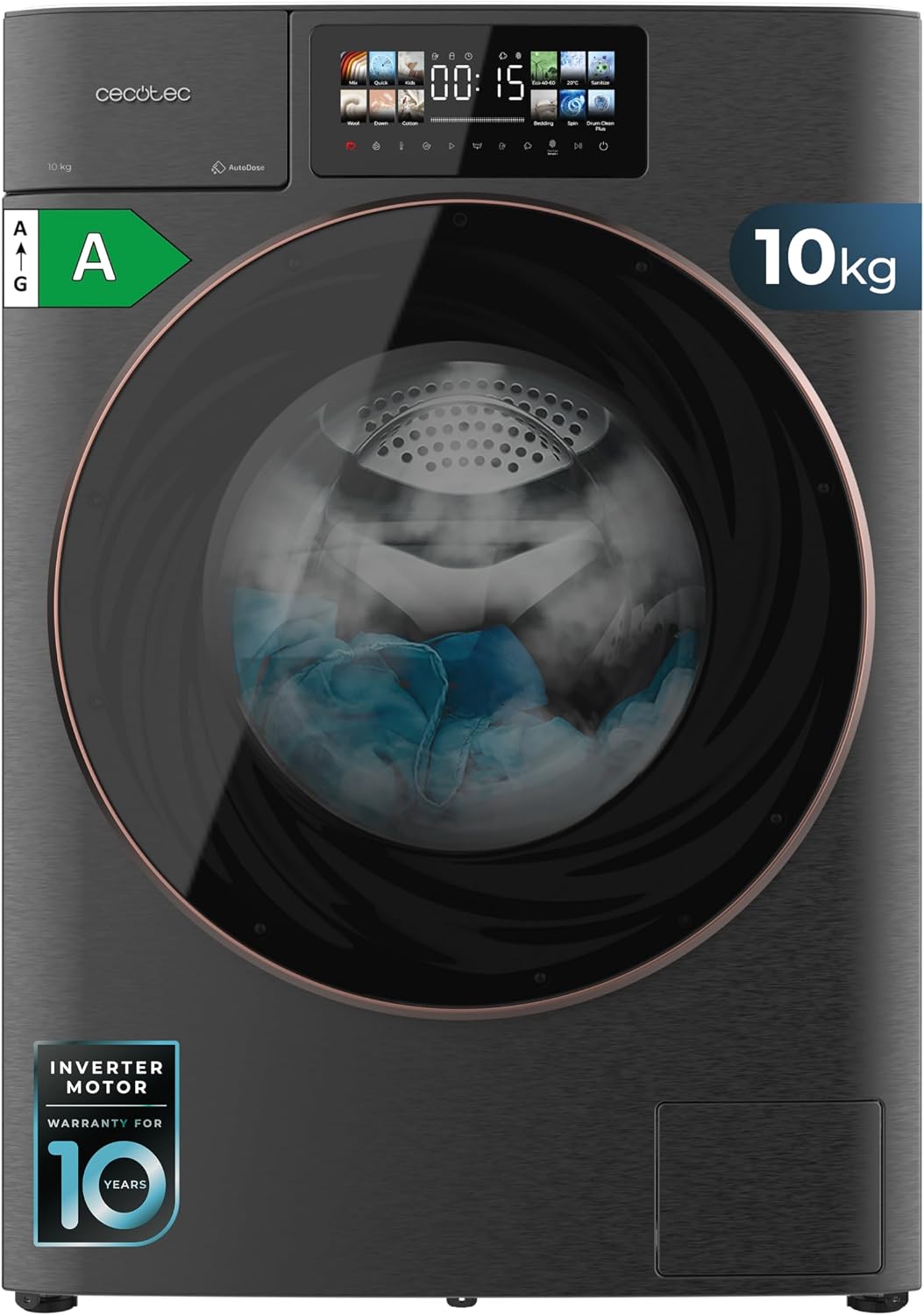 Cecotec Pralka, 6 Kg, 52 cm – Czarny, pralko-suszarka, Bolero Wash 10- 6 Kg susząca, 13 programów – Suszarka, Efekt 3D, Inverter