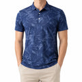 Herren Poloshirt Größe M Blau mit Blattmuster Kurzarm