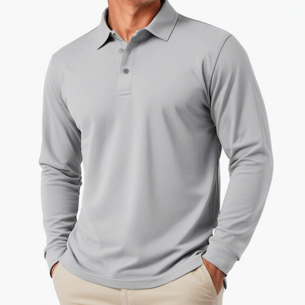Herren Poloshirt Größe L Grau Langarm mit Kragen für Freizeit