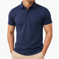 Herren Poloshirt L Dunkelblau Kurzarm mit Knopfleiste