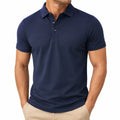 Herren Poloshirt L Dunkelblau Kurzarm mit Knopfleiste