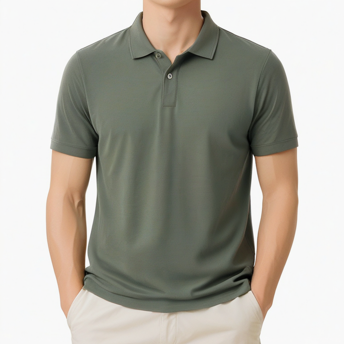 Herren Poloshirt L Olivgrün Kurzarm Freizeit Klassisch
