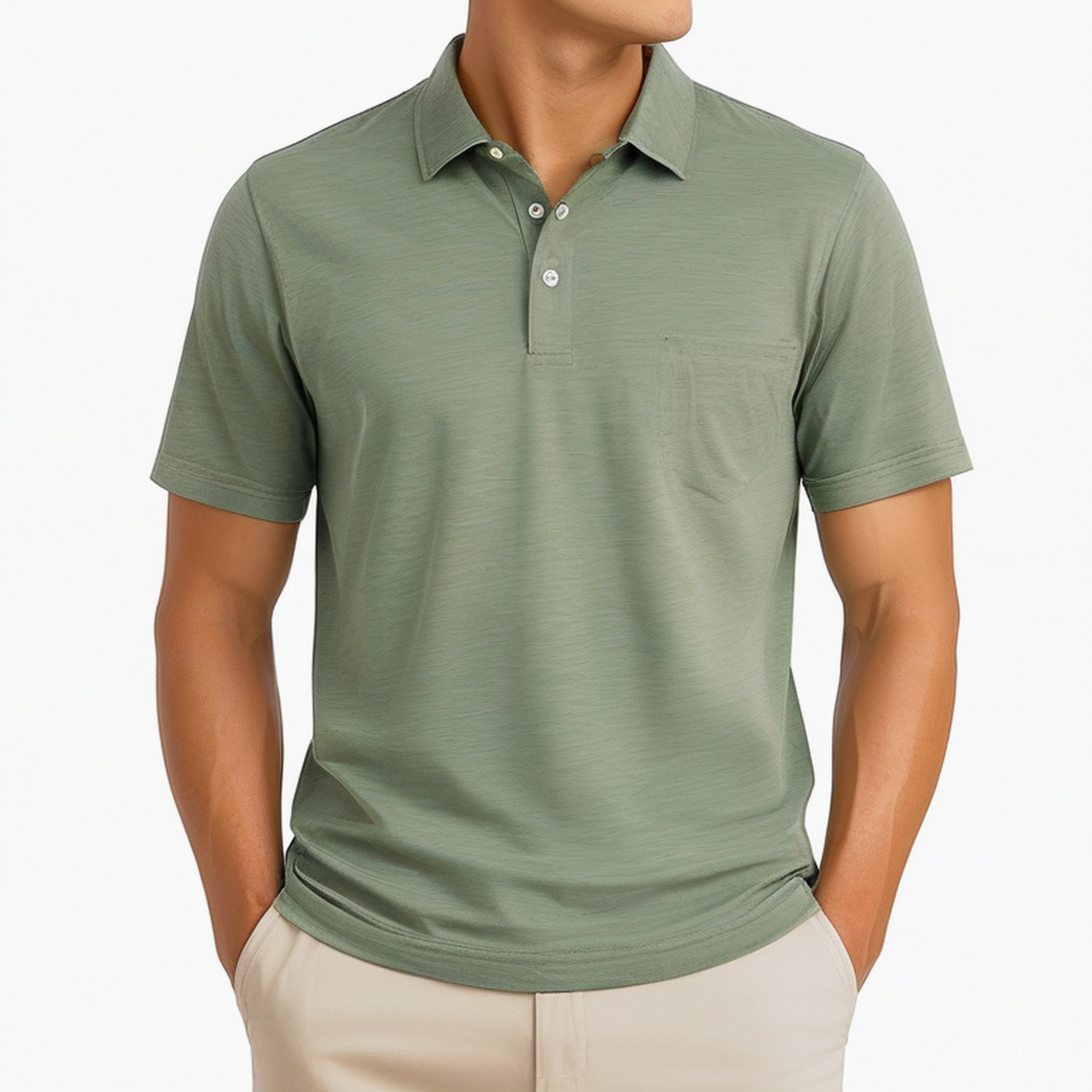 Herren Poloshirt XL olivgrün aus Jersey mit Knopfleiste