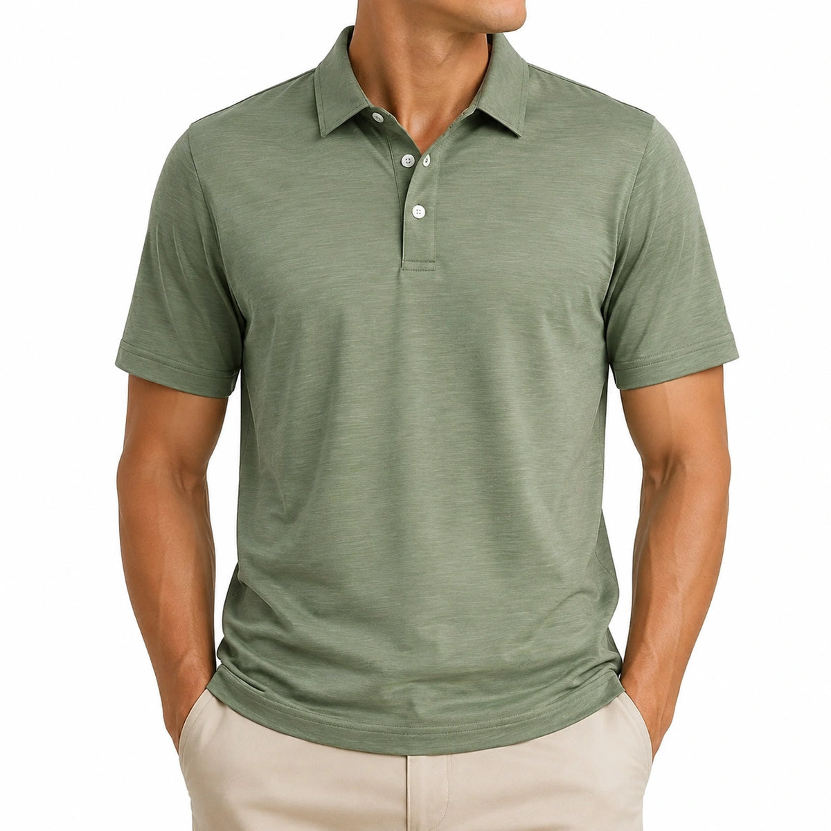 Herren Poloshirt XL olivgrün aus Jersey mit Knopfleiste