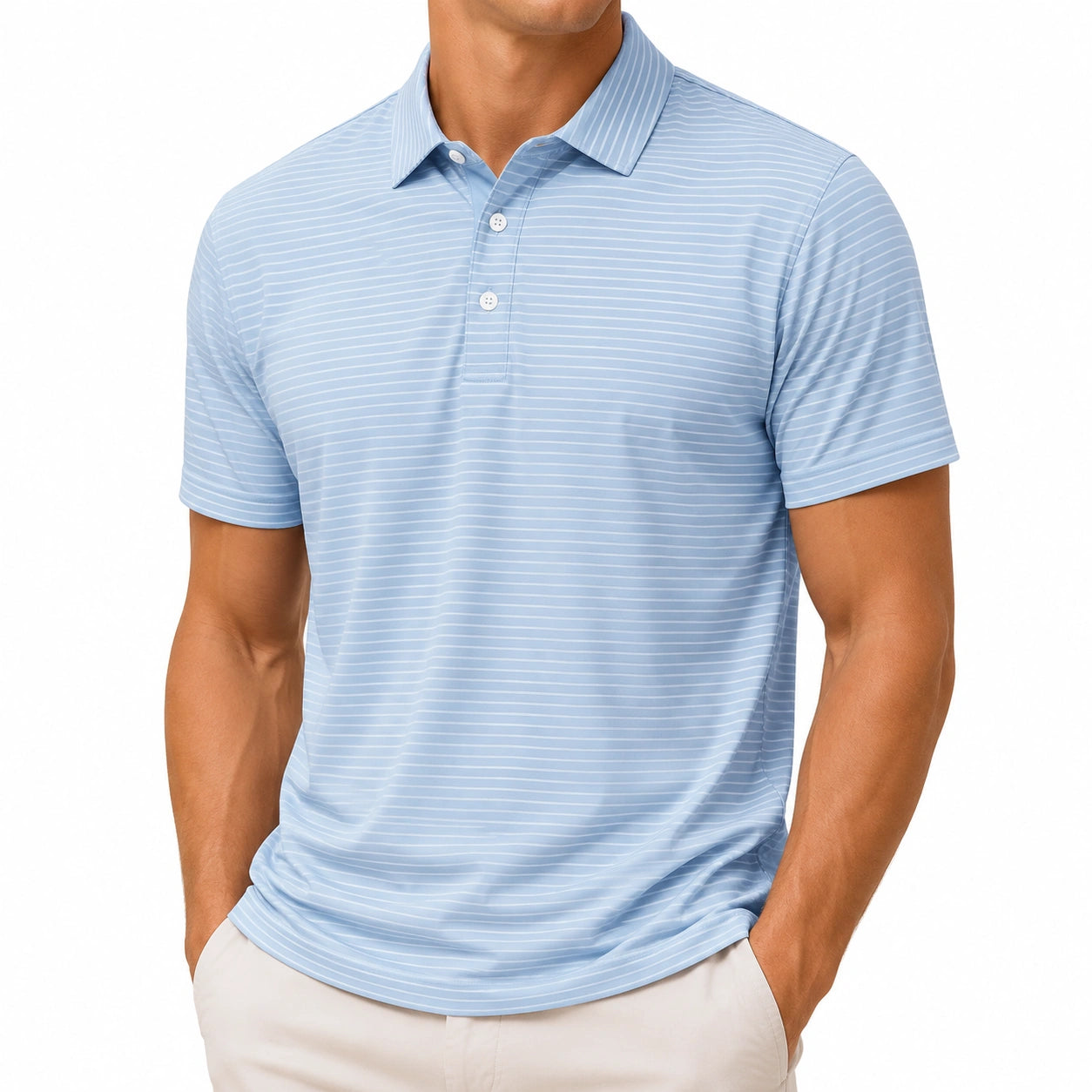 Herren Polohemd XL Hellblau Weiß Gestreift Kurzarm