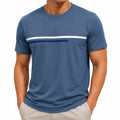 Herren T-Shirt Größe M Blau Kurzarm Streifen Rundhals