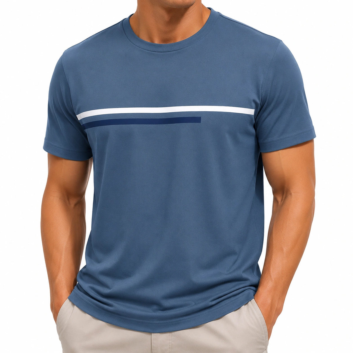 Herren T-Shirt Größe M Blau Kurzarm Streifen Rundhals