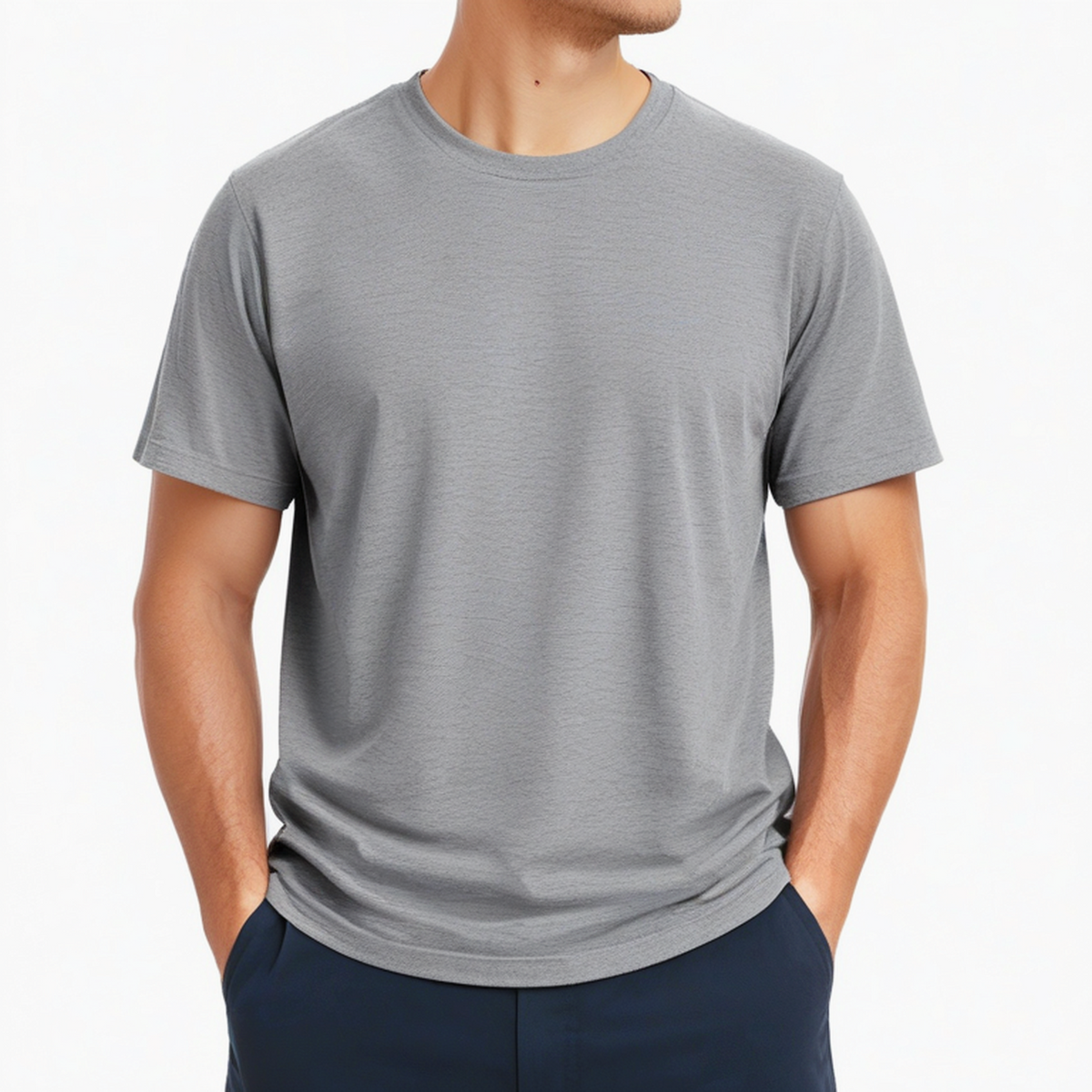Herren T-Shirt M Grau Kurzarm Rundhals Freizeit