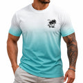 Herren T-Shirt M Textil Weiß Türkis mit Palmenmotiv Rundhals Kurzarm