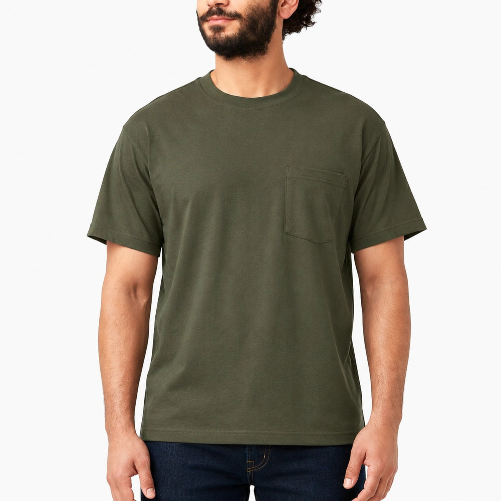 Herren T-Shirt Größe L Olivgrün mit Brusttasche Kurzarm