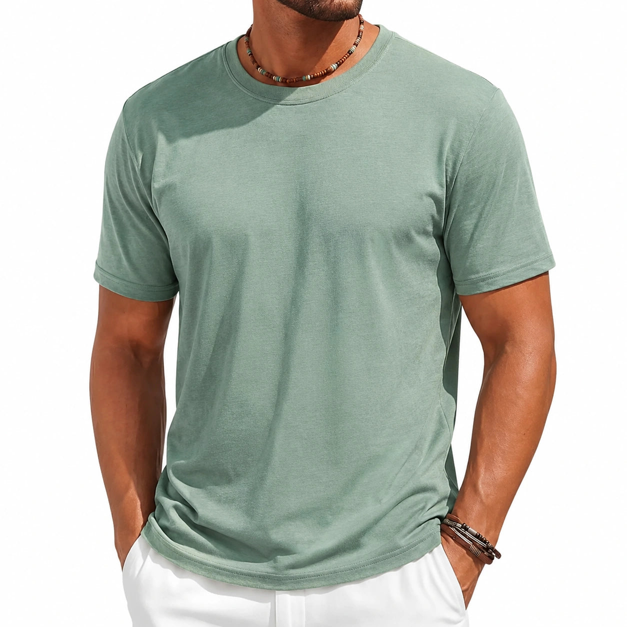 Herren T-Shirt Größe L Grün Kurzarm Rundhals Freizeit
