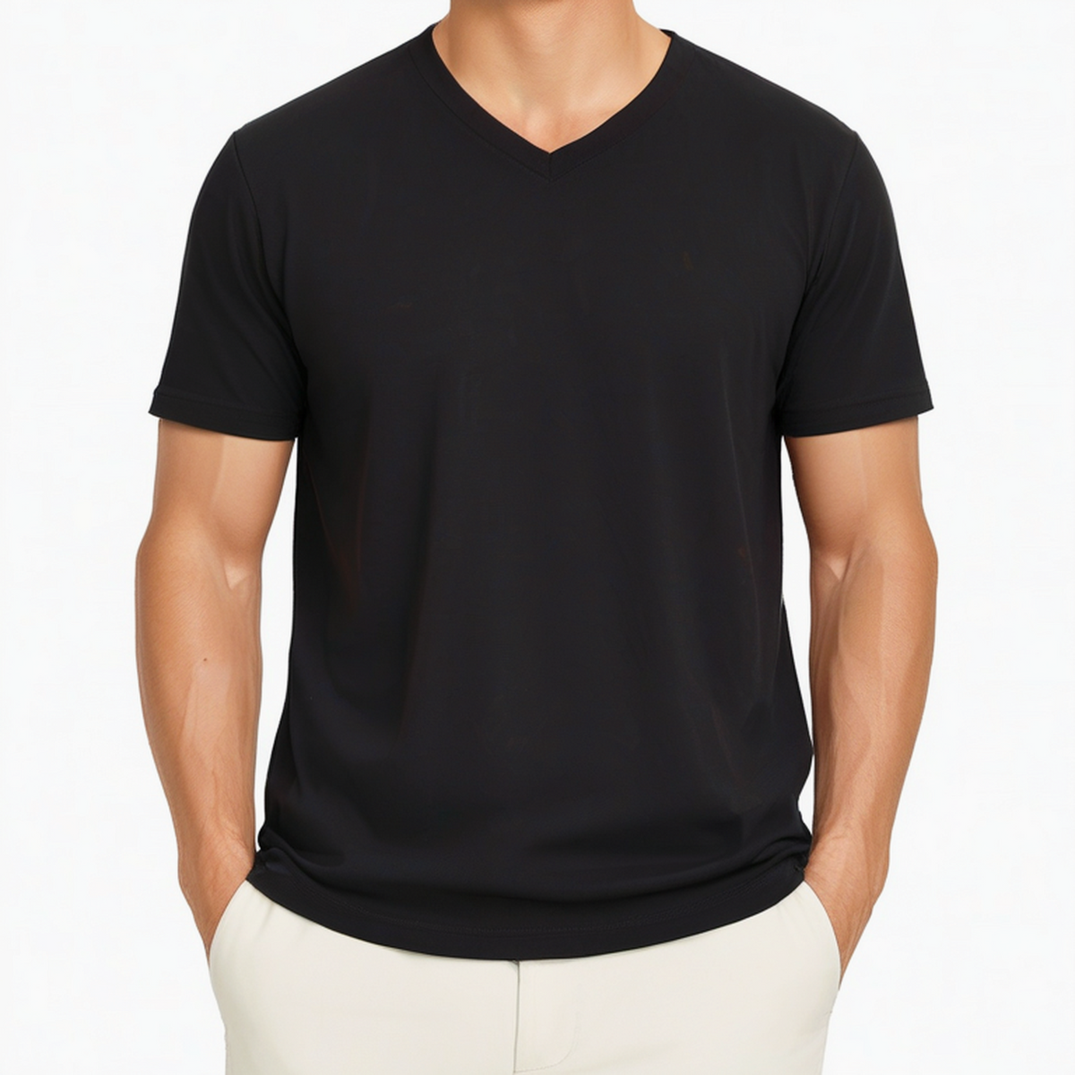 Herren T-Shirt XL Schwarz kurzarm mit V-Ausschnitt