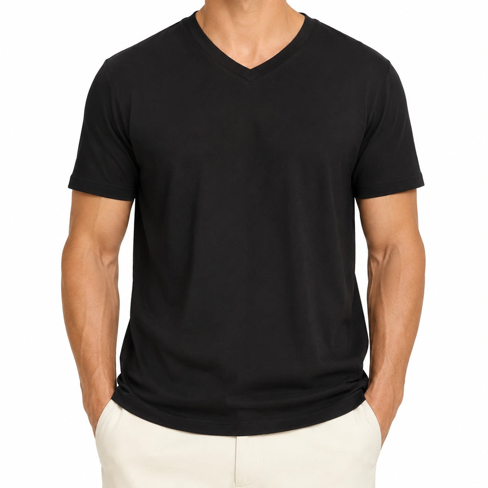Herren T-Shirt XL Schwarz kurzarm mit V-Ausschnitt