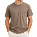 Herren T-Shirt XL Braun mit Brusttasche Rundhals Kurzarm