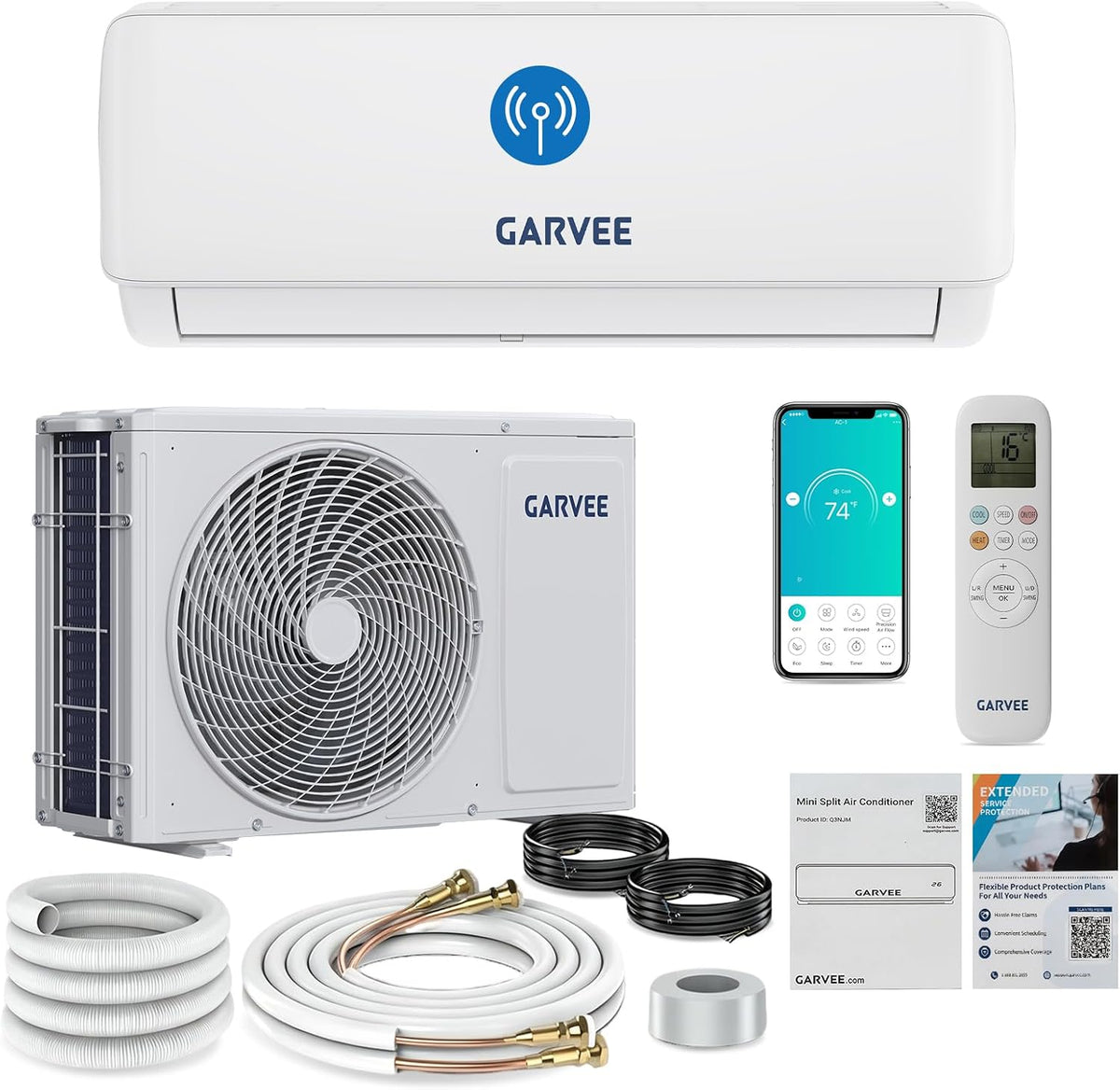 GarveeLife Klimatyzator – R32, 19 dB, 000 BTU, 78.7 cm – Biały, Wi-Fi, pilot zdalnego sterowania, samoczyszczenie – split, Montaż ścienny, Inwerter