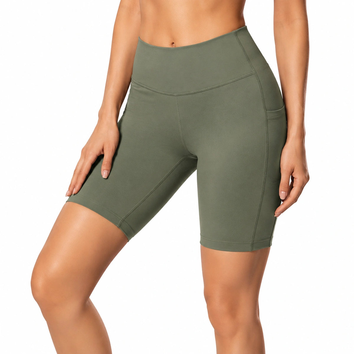 Damen Radlerhose Größe S Olivgrün elastisch mit hohem Bund für Training
