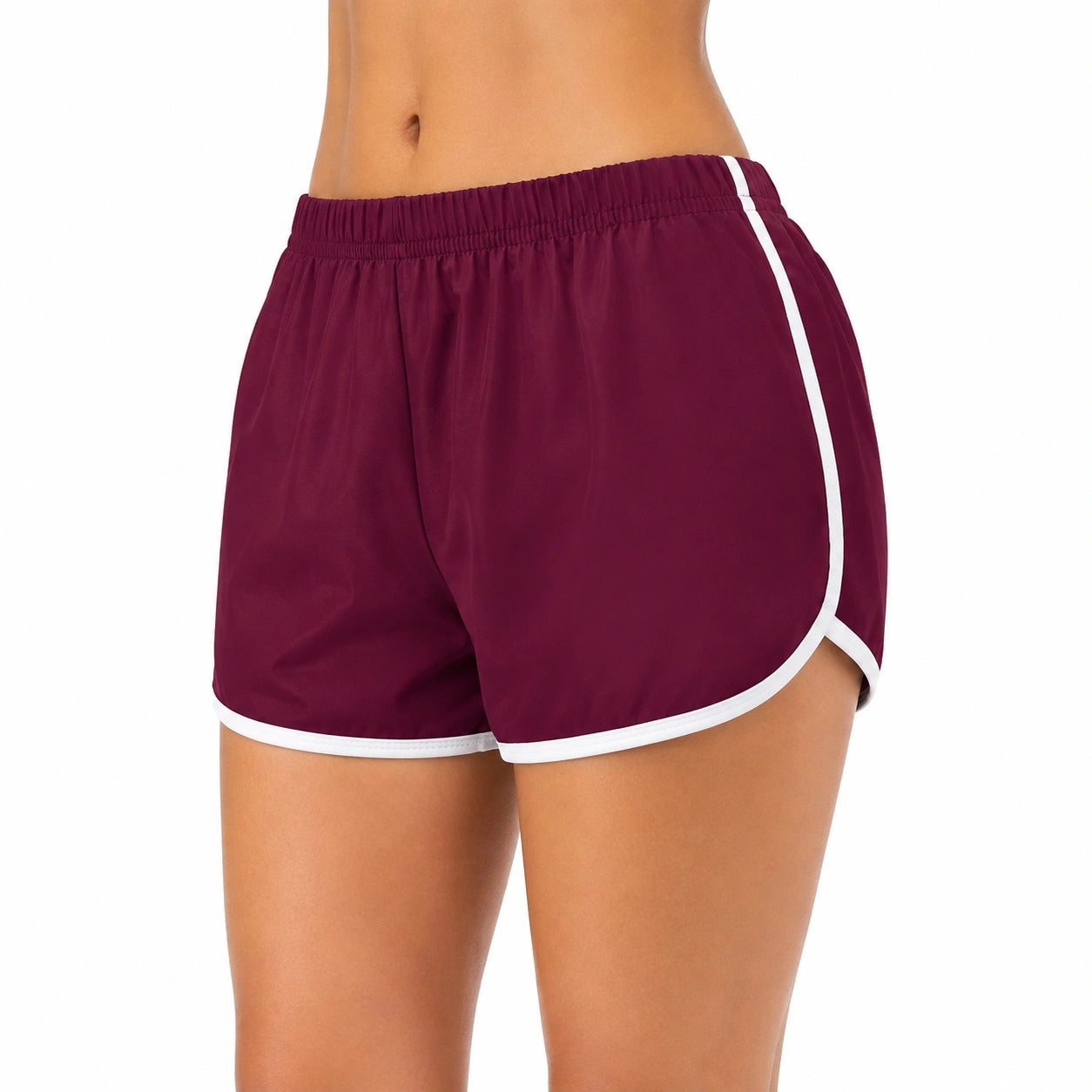 Damen Sportshorts Größe M aus Synthetik Bordeauxweiß mit Kontrastpaspelung