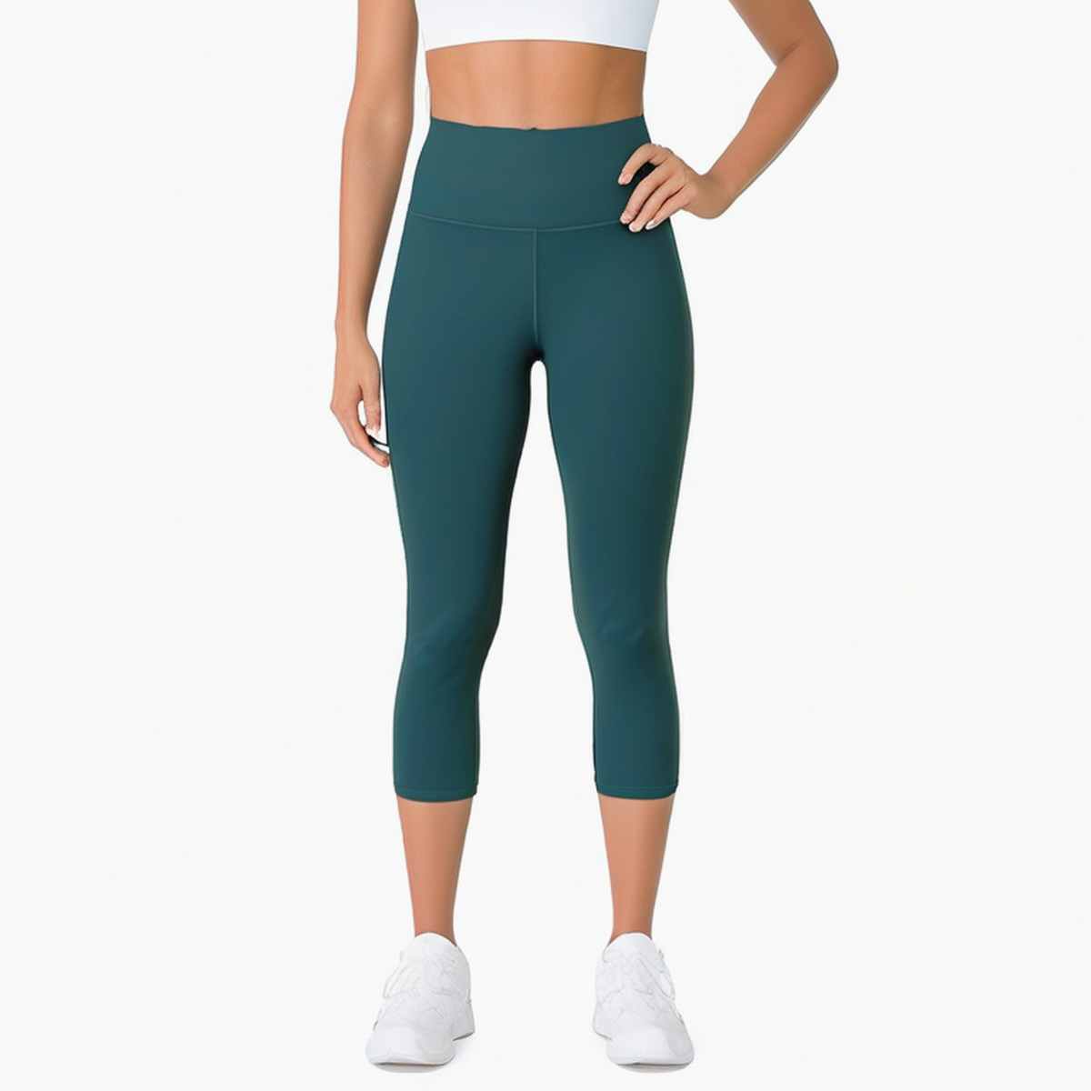 Damen Sportleggings L aus elastischem Textil in Dunkelgrün für Training mit hohem Bund