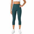 Damen Sportleggings L aus elastischem Textil in Dunkelgrün für Training mit hohem Bund