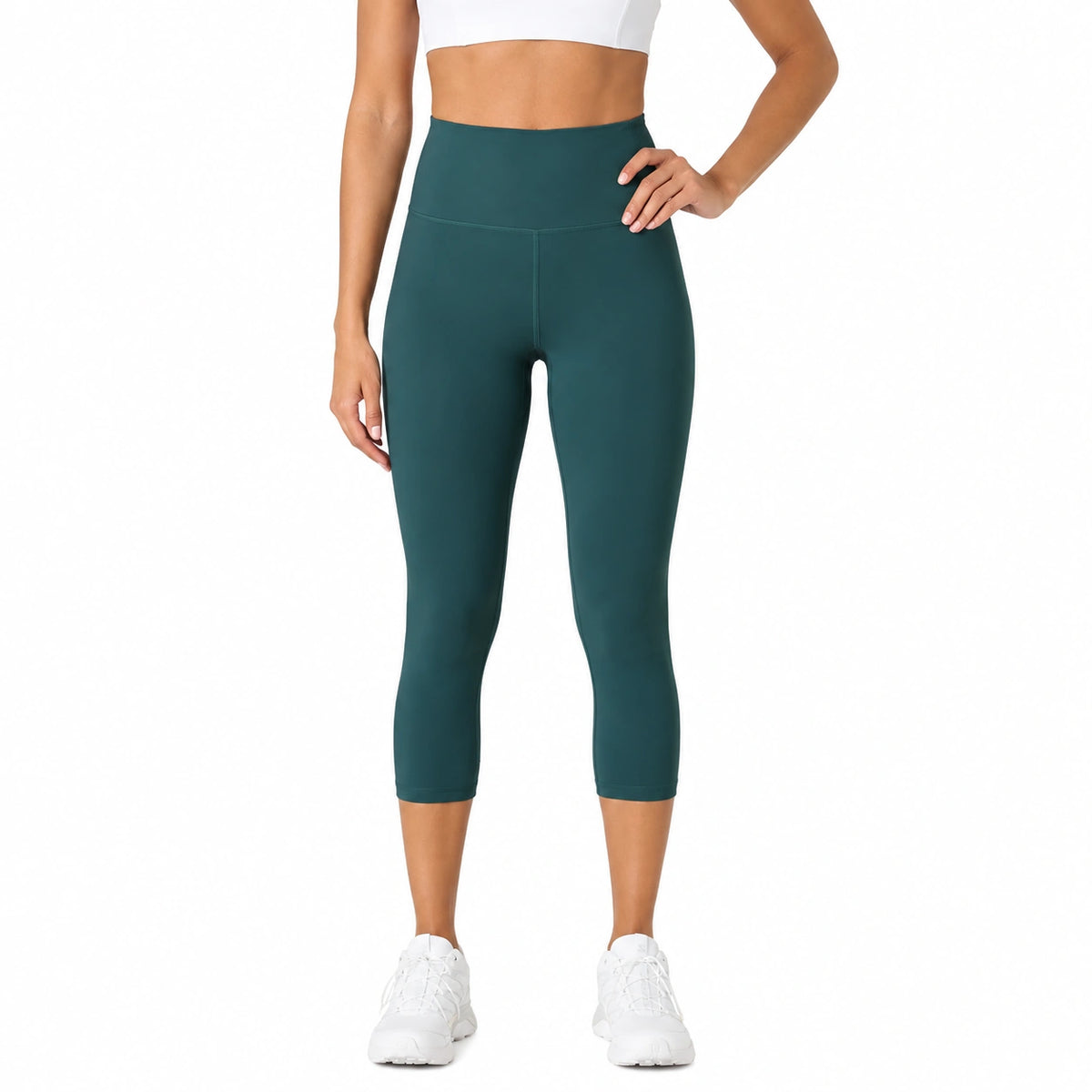 Damen Sportleggings L aus elastischem Textil in Dunkelgrün für Training mit hohem Bund