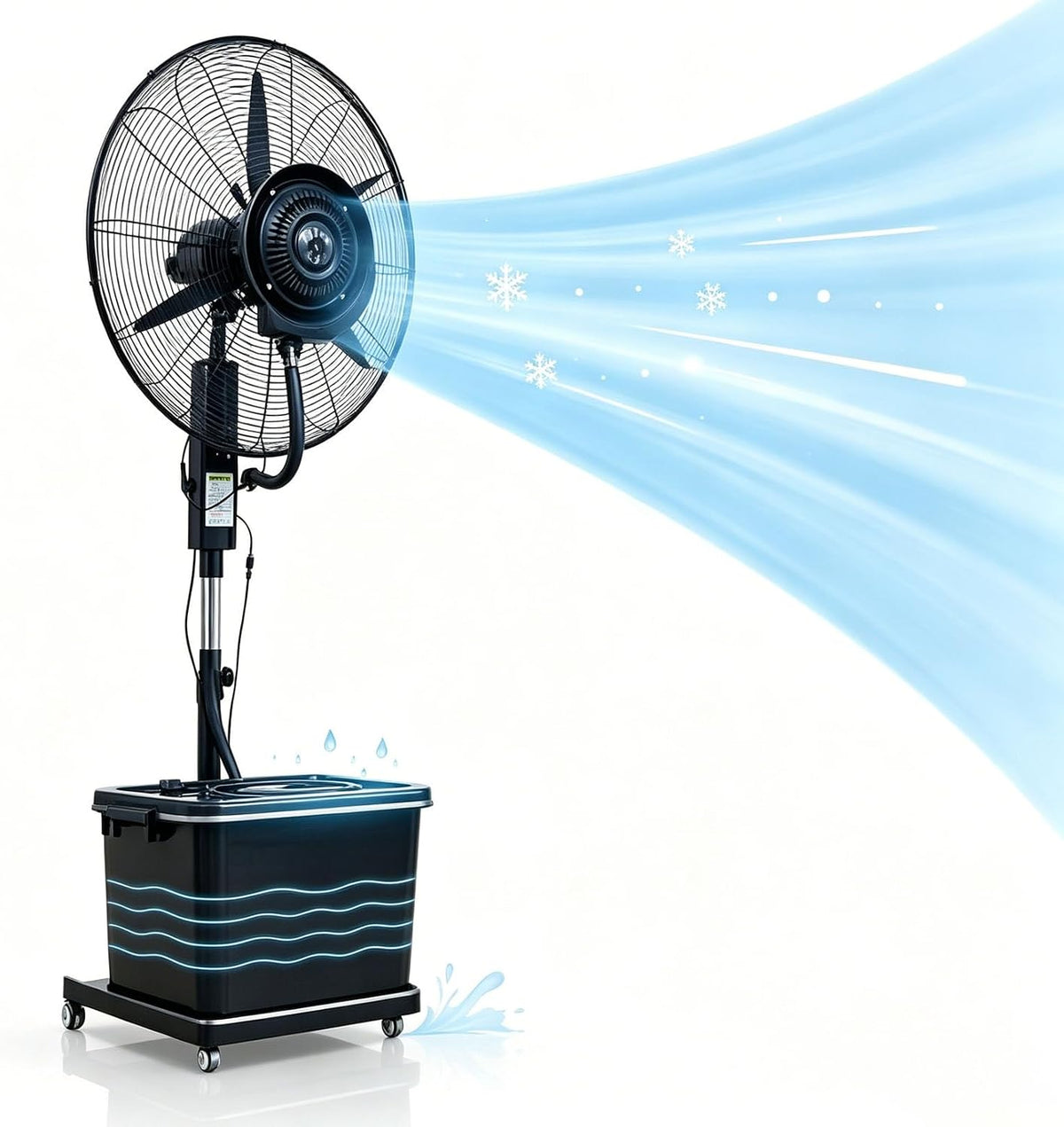 Lsoiup Wentylator stojący, 200 cm, 42 l – 220 V, Biały, Odświeżacz powietrza, Ø 71 cm – koła jezdne, 3 prędkości, oscylacja