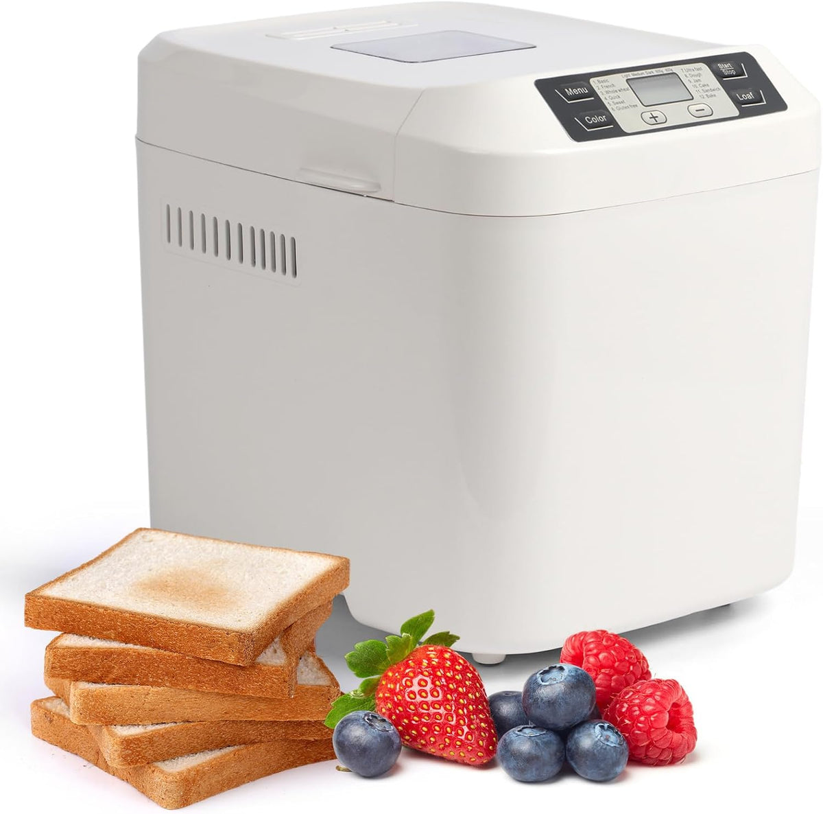 Maszyny do pieczenia chleba Qtiice, 12 W, Biały – timer, 2 w 1, Maszyna do pieczenia chleba 2 pound 12 w 1, bez glutenu – nieprzywierająca patelnia