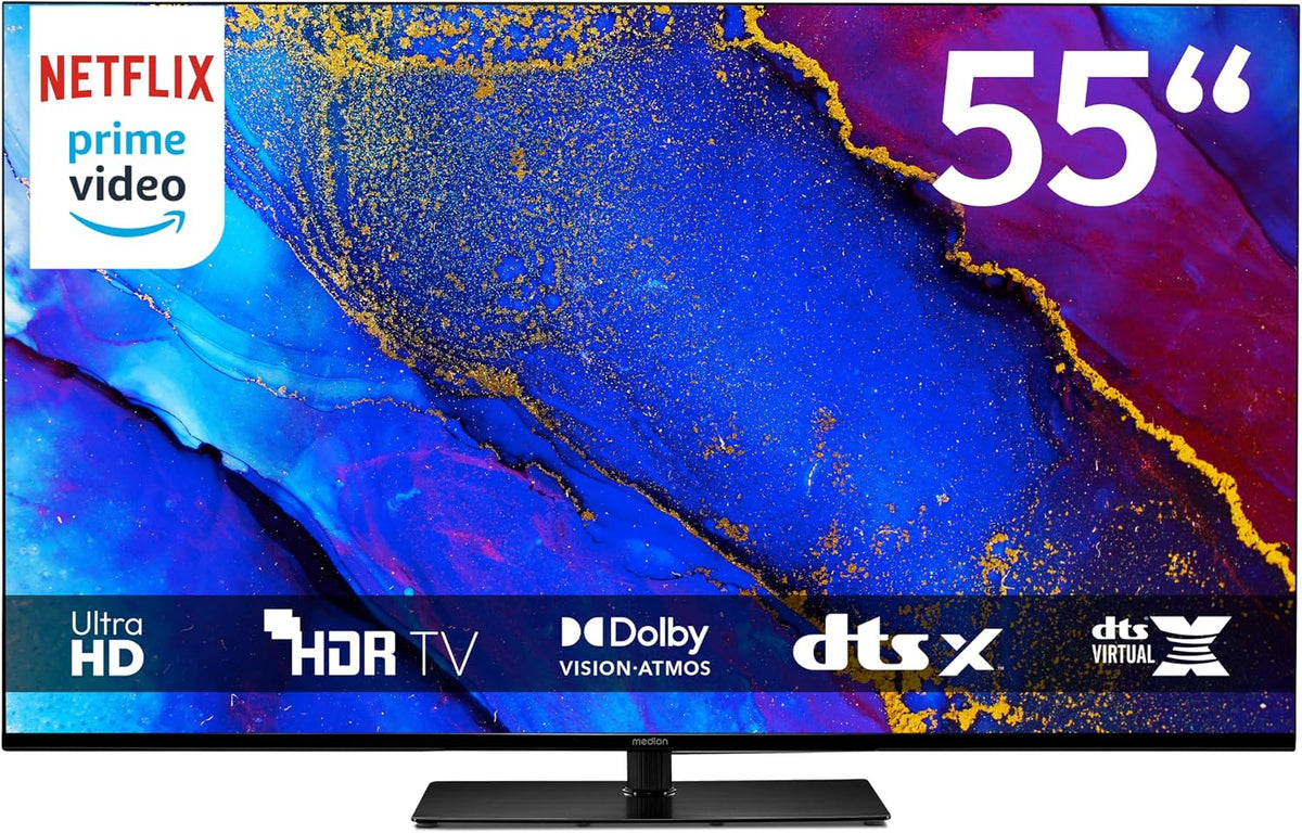 MEDION Telewizor Smart TV, 55 cali, Czarny – Bluetooth, pilot zdalnego sterowania, telewizor, Google Smart TV – 4K UHD, dźwięk Dolby