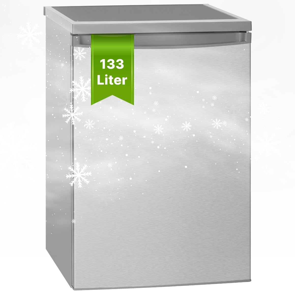 Bomann Minilodówka, mała lodówka – 133 l, 84,5 x 56,0 x 57,5 cm, 28,0 kg, Srebrny – stal nierdzewna, oświetlenie LED, Lodówka, oprawy LED