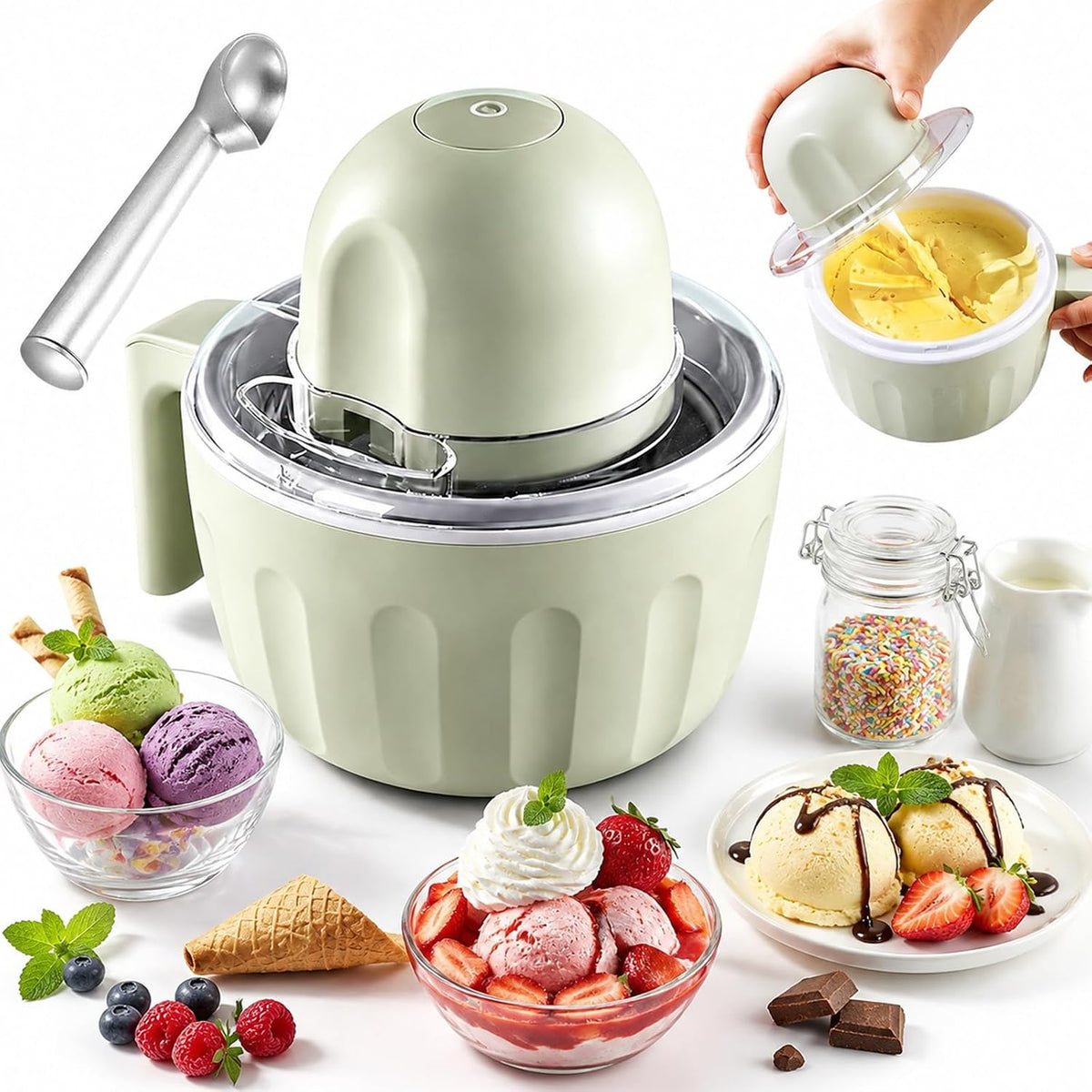 Maszynka do lodów, 500 ml, Szary – praca bezprzewodowa, Deser maszyna, Przenośne, bezprzewodowe – Puchar wirówka Ice Cream Cup z dodatkowym wąwozu