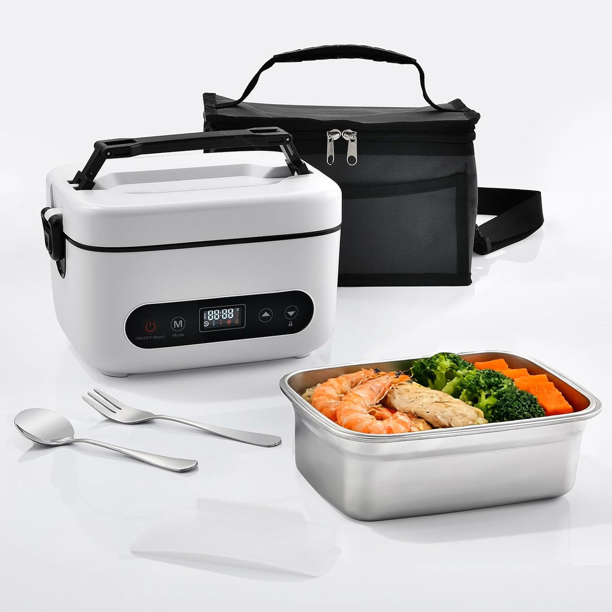Pudełka na lunch VYRNEXA, 5 l – Czarny / Biały, praca bezprzewodowa, 12 000 mAh Bateria, licznik czasu – kemping, funkcja ogrzewania, bezprzewodowy