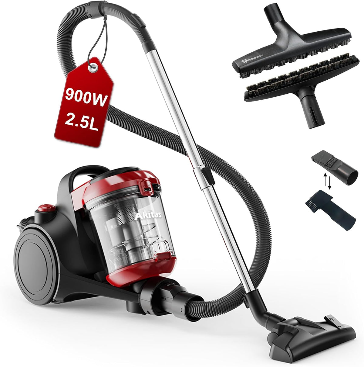 Odkurzacz Akitas – C10P, 900 W, 32 cm, Czarny – tradycyjny, C10P bez worka 900 W, C10P D320, ssanie elektryczne