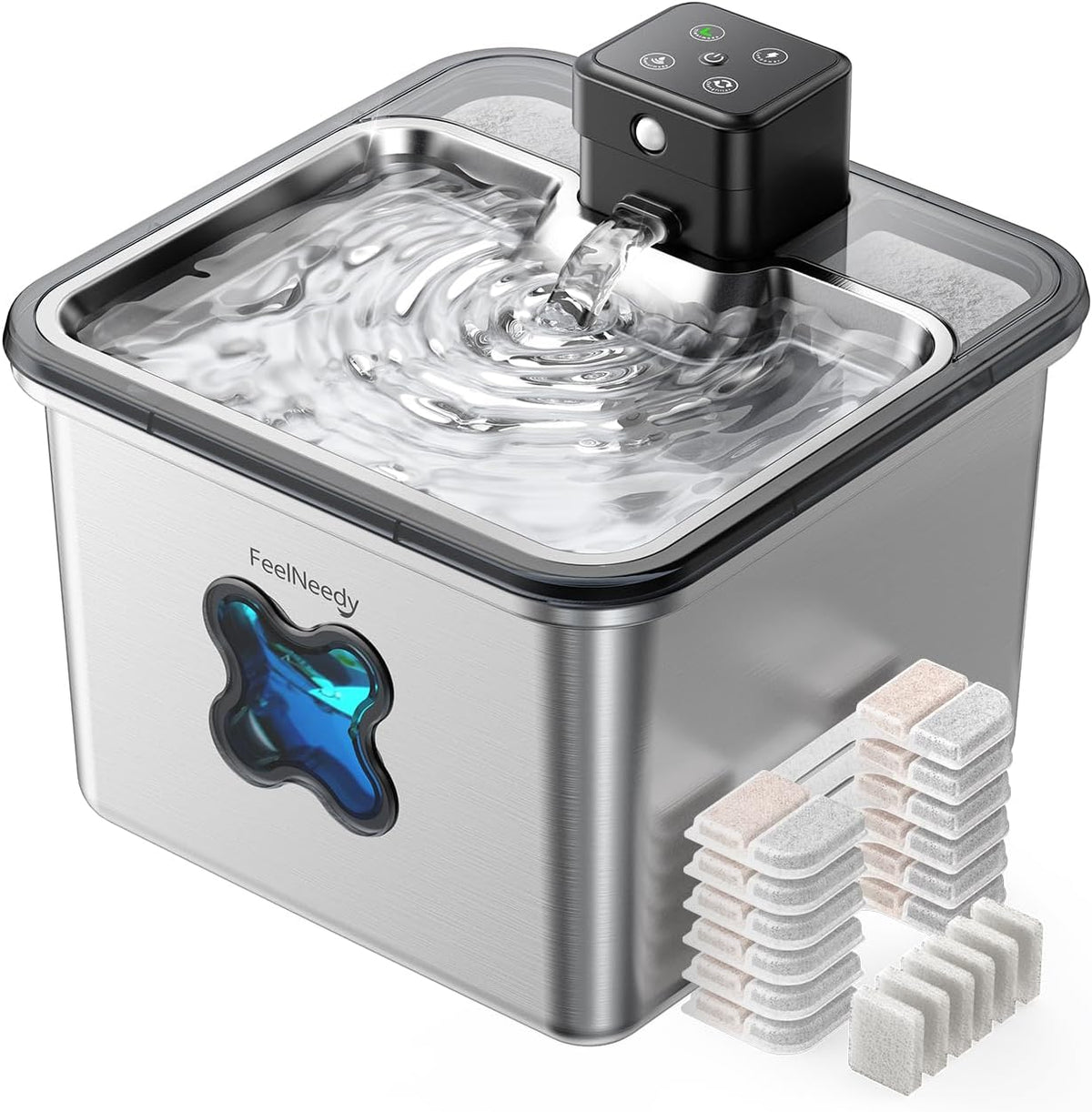 Fontanny FEELNEEDY – 3.2 l, Srebrny, stal nierdzewna, praca bezprzewodowa – 4000 mAh Bateria, Filtr, bezprzewodowy