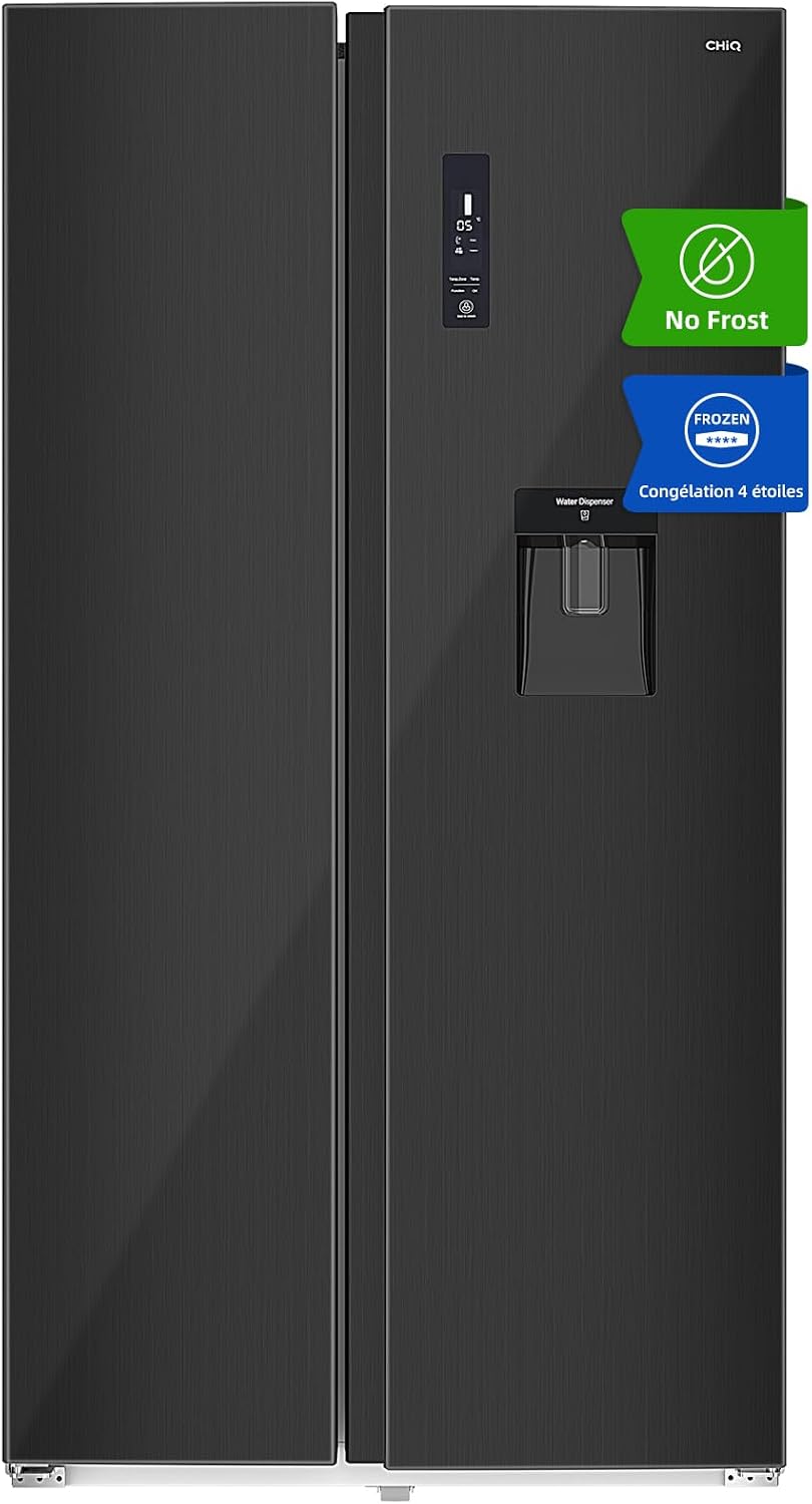 CHiQ Lodówka, FSS559NEI42D, 559 l – 177 x 91.2 x 70.4 cm, 39 dB, Czarny, oświetlenie LED – No Frost, kompresor, bez mróz, Inwerter