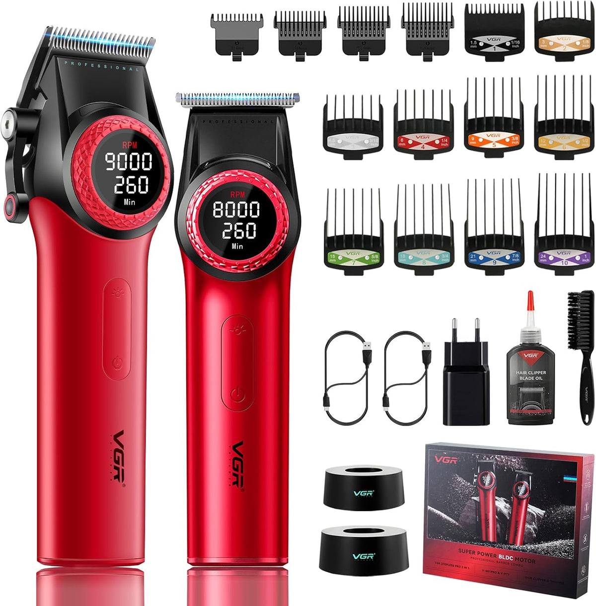 Maszynki do strzyżenia VGR, 1,5 mm, Czarny – oświetlenie LED, USB, maszynka do strzyżenia, 001 Wsparcie