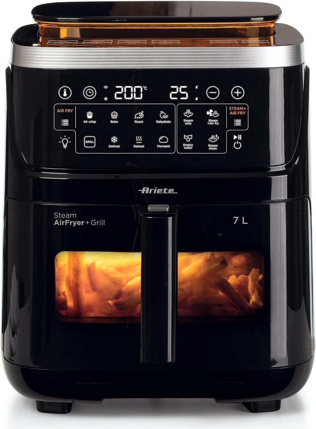 Frytkownica beztłuszczowa Ariete, air fryer, 1700 W – 1,55 l, Przezroczysty / Czarny, funkcja grilla, automatyczne wyłączanie – 10 programów, minutnik