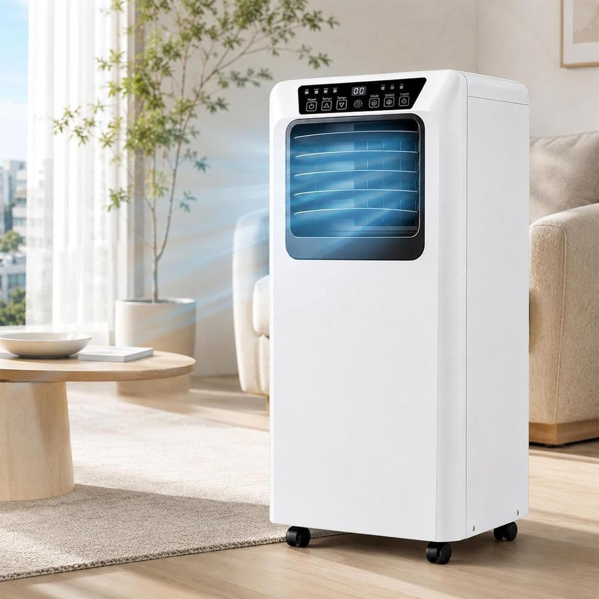 Klimatyzator przenośny DUXMM, klimatyzator mobilny, 9000 BTU – 3 W, Biały, 3 w 1, Klimatyzator – licznik czasu, modele 7000 i 9000 BTU z chłodzeniem