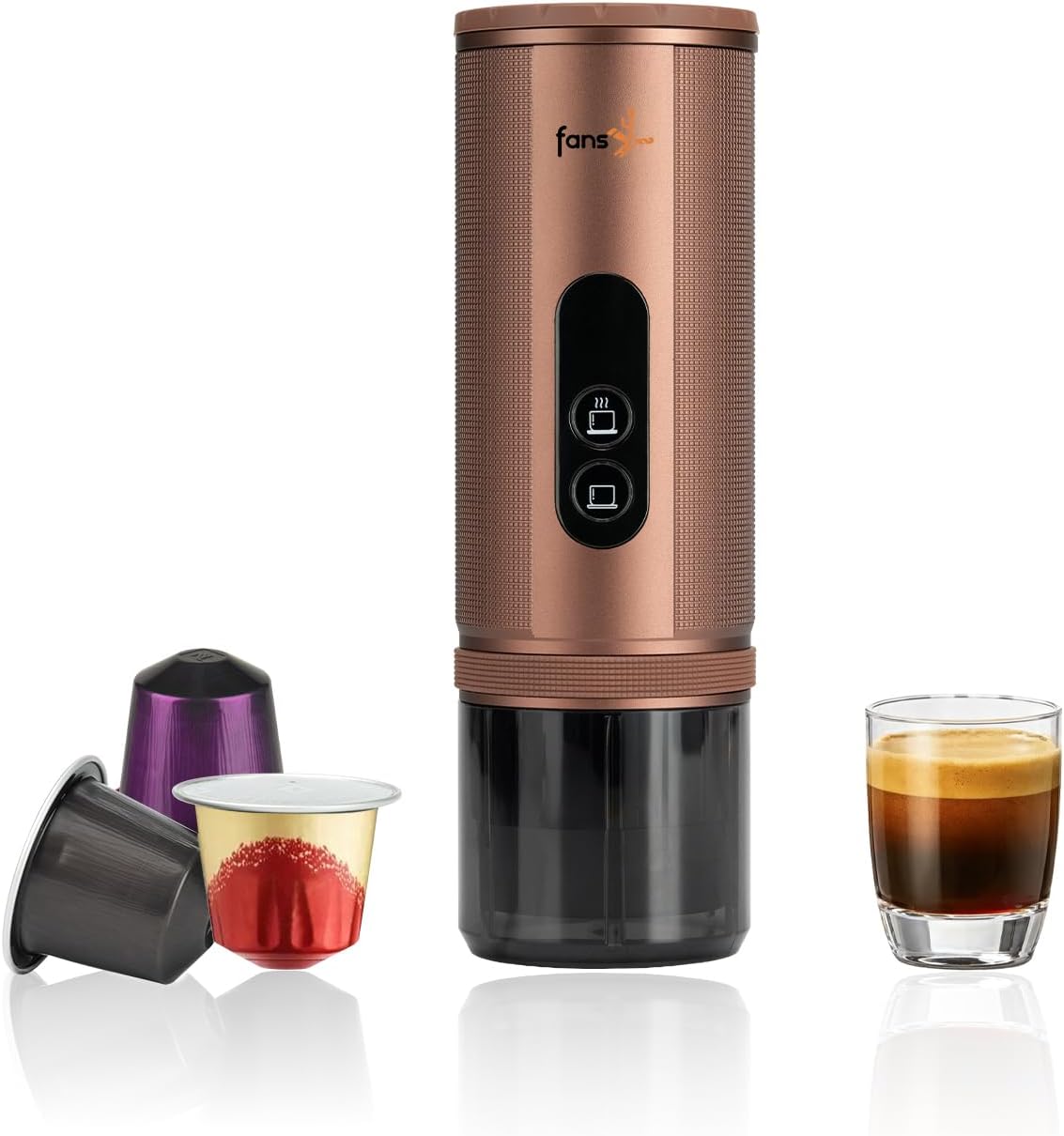 FANSHAIN Ekspres do kawy, 30 W, 80 ml, Brązowy – Nespresso, Przenośne, Elektryczne, 8 kubeczków – do podróży: Ekspresowe piesze