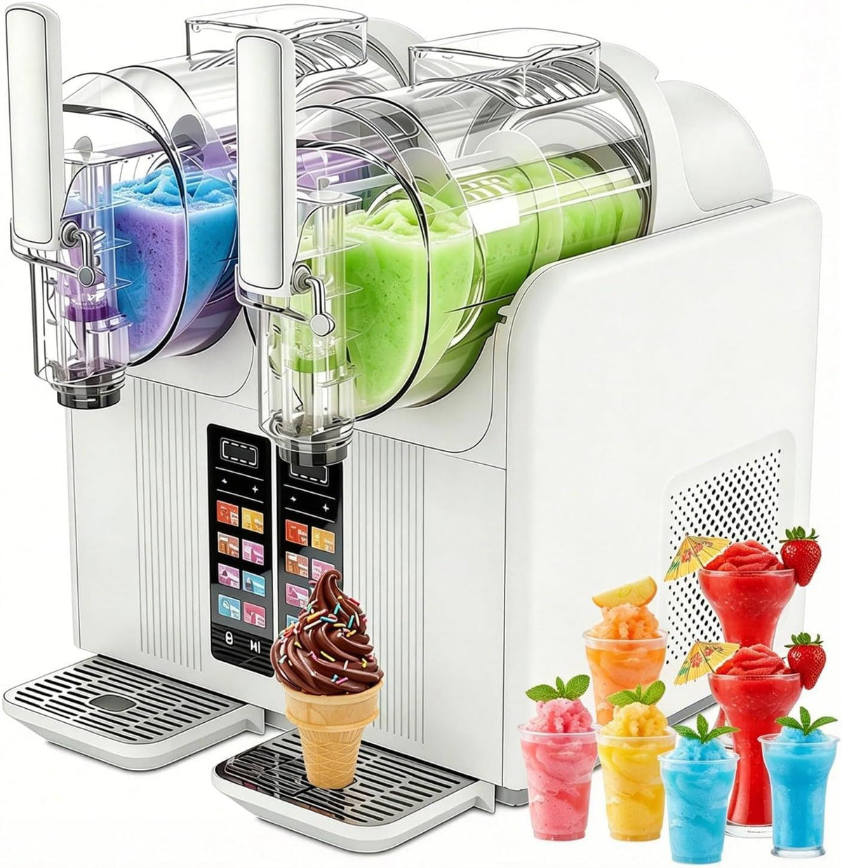 Maszyna do granity GSHSHOU, 2 l – 430 W, 398 x 380 x 420 mm, Biały, 7- in-1 Napoje – Slushie maszyna, Slushy maszyna, Ice and Sorbet maszyna