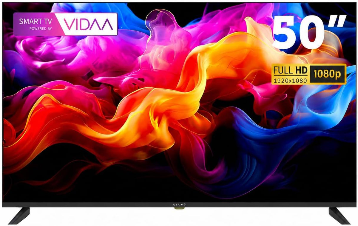 KIANO Telewizor Smart TV – DVB-T2/S2, 50 cali, Czarny, USB – Bluetooth, Wi-Fi, telewizor, Inteligentna Elegancja TV – Dźwięk Dolby, bez ramki