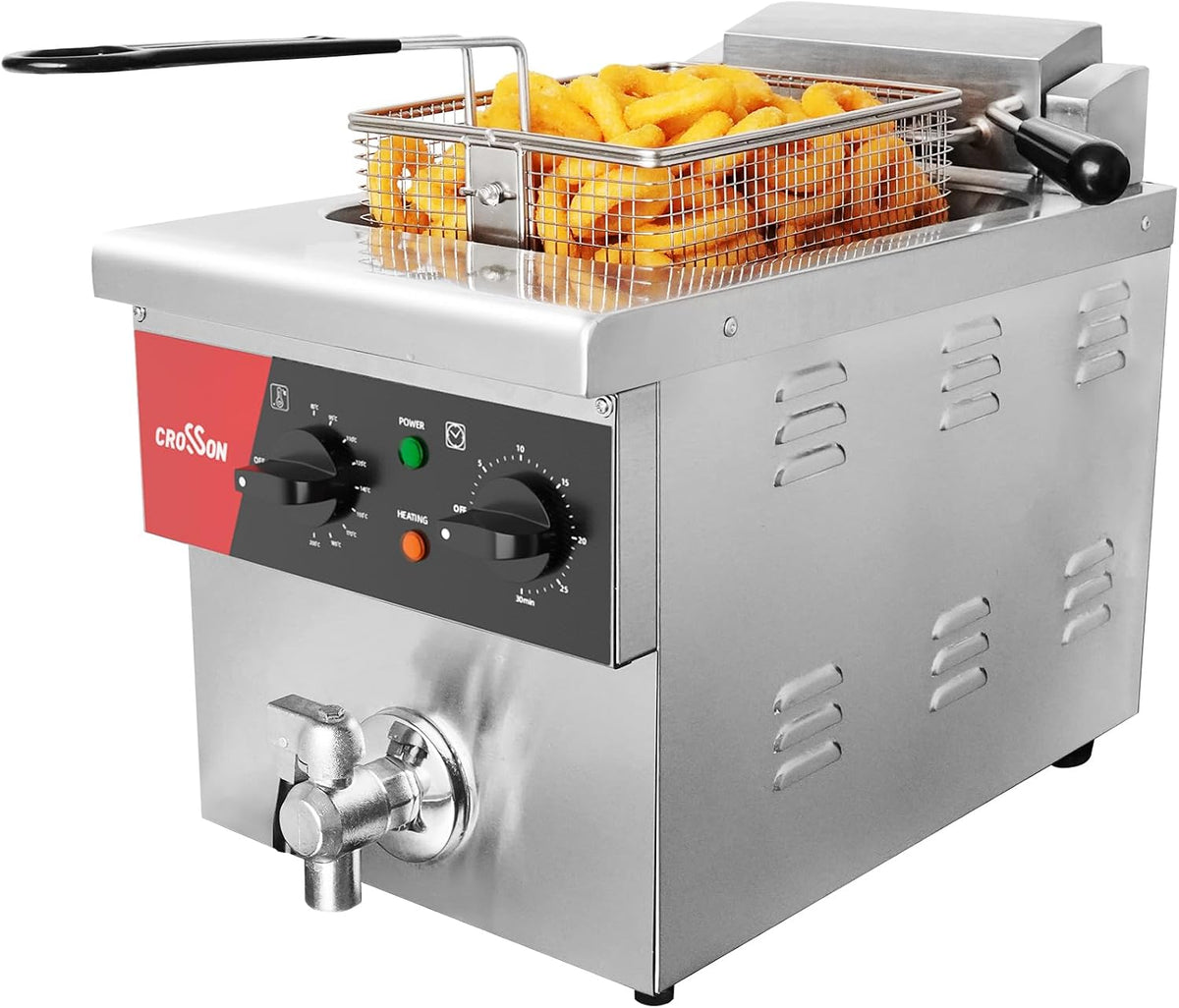 Frytkownica crosson, V/3250, 8 l, 3250 W – 230 V, Srebrny, stal nierdzewna, Kran kuchenny – 80 do 200°C, 230 V / 3250 W, profesjonalny