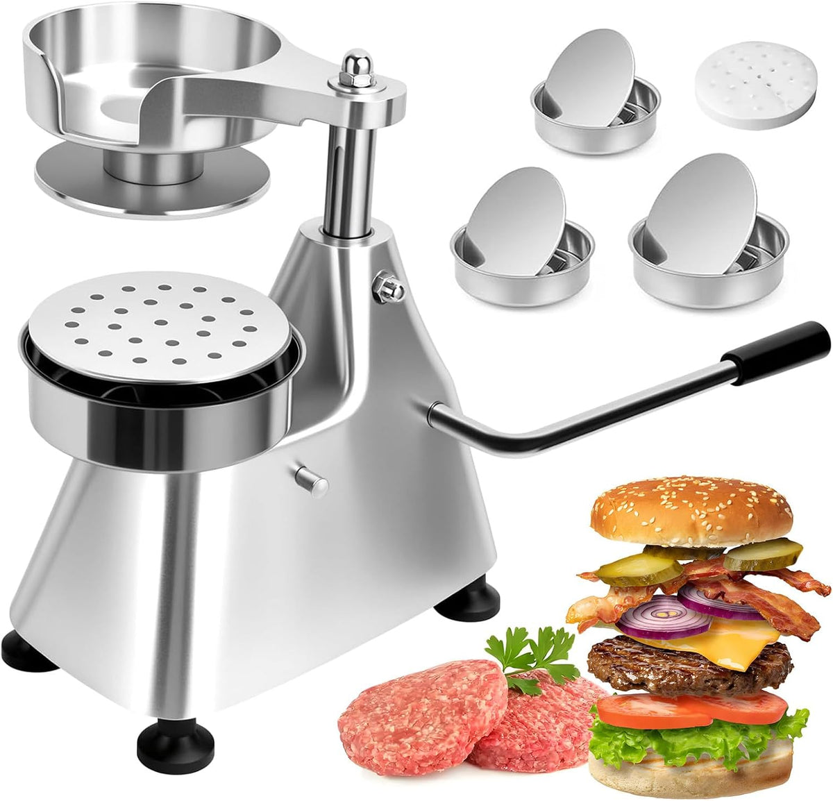Prasy do kanapek i panini, 2 cm – Srebrny, stal nierdzewna, Maszyna do Burger, maszyny do formowania – prasa, do ciasta 10-częściowego